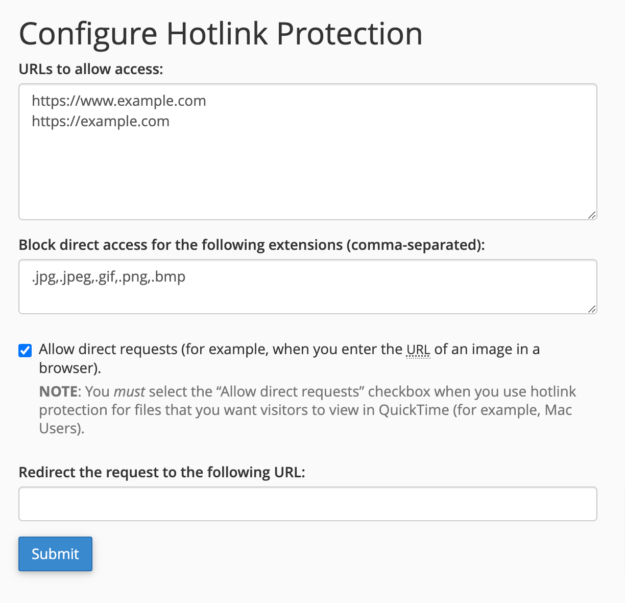 Click Submit to apply your changes