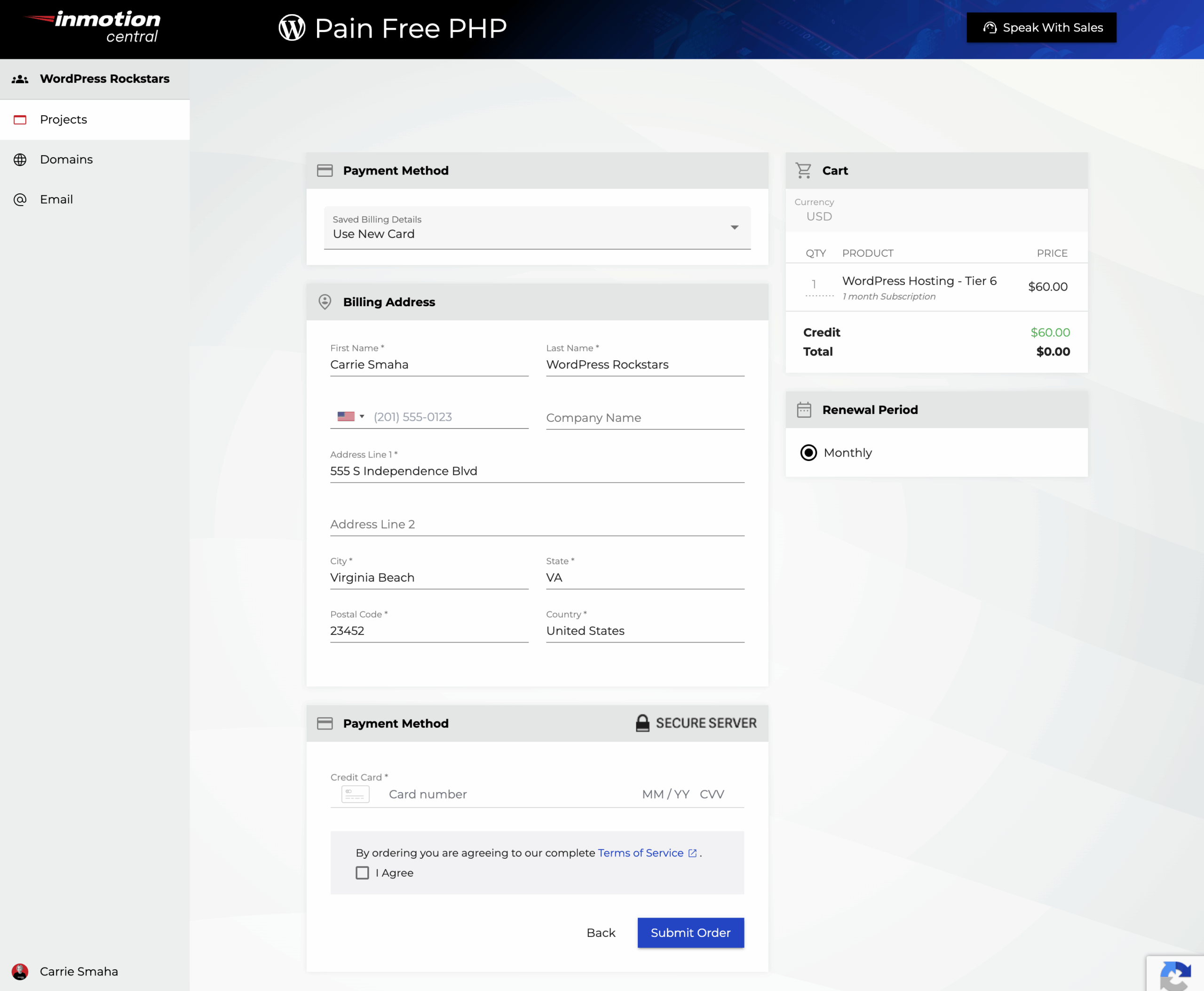 Screenshot showing the Payment screen