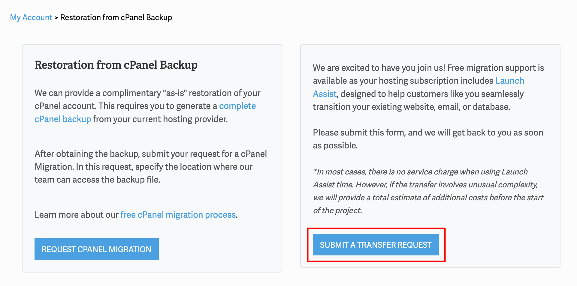 Click on Submit A Transfer Request