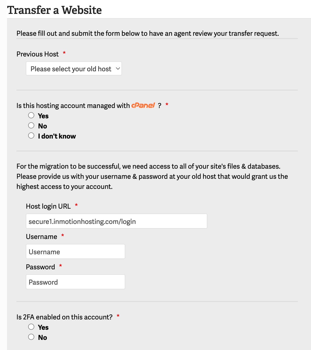 Transfer a Website Form Part 1