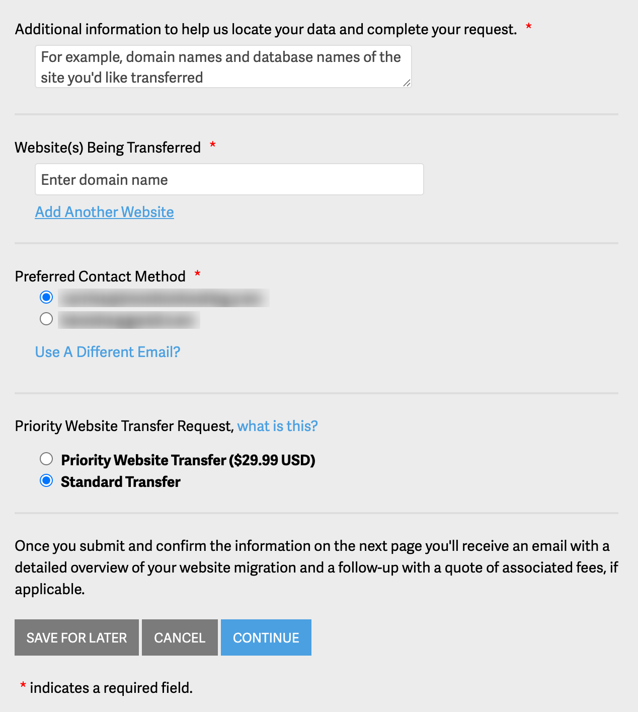 Transfer a Website Form Part 2