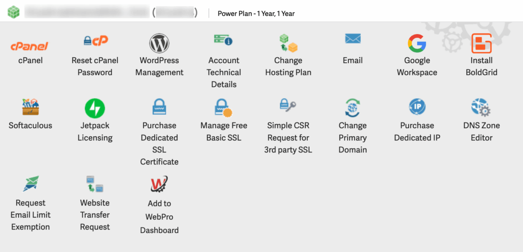 Screenshot of AMP Tools for a Shared Hosting plan