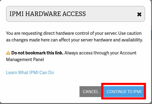 IPMI Confirmation Pop-Up