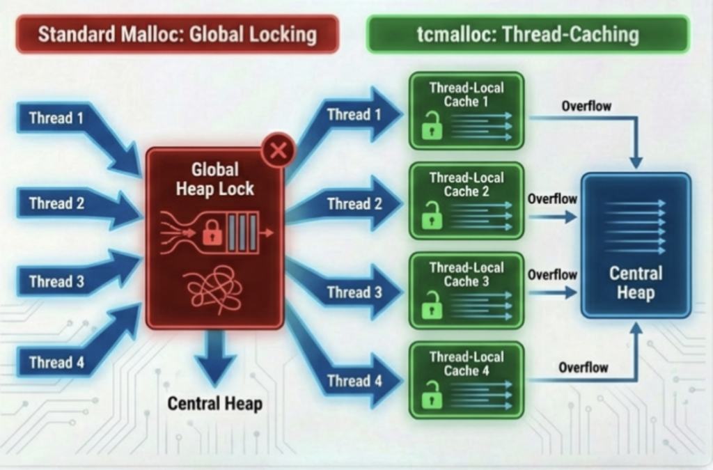 standard malloc vs tcmalloc