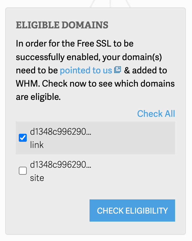 Free SSL Eligible Domains Panel