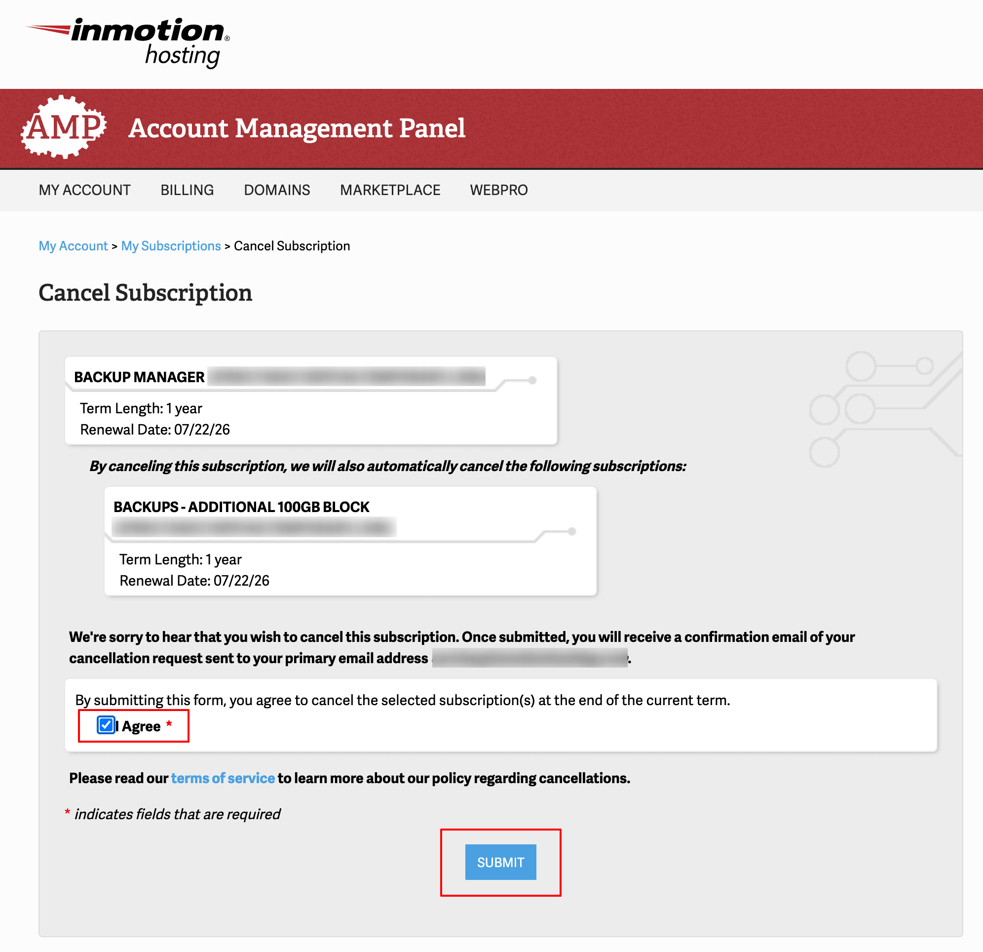 Cancel Subscription in AMP