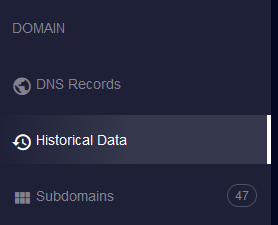 SecurityTrails results page with the Historical Data tab selected