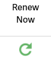 AMP My Subscriptions page showing the Renew Now icon for a domain