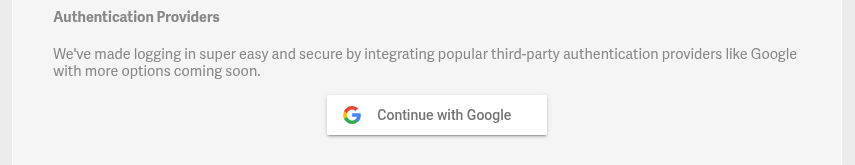 Authentication Providers section with the Continue with Google button