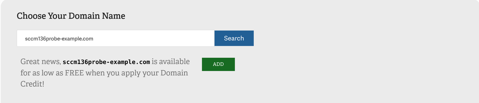 Available domain with the ADD button in AMP