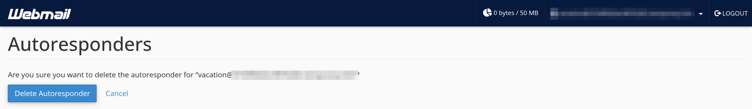 Delete confirmation page with Delete Autoresponder and Cancel buttons