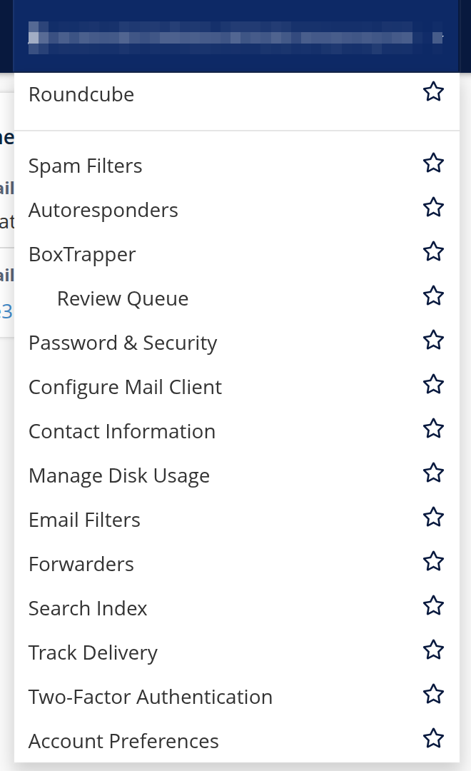 Webmail account menu open with the Autoresponders item