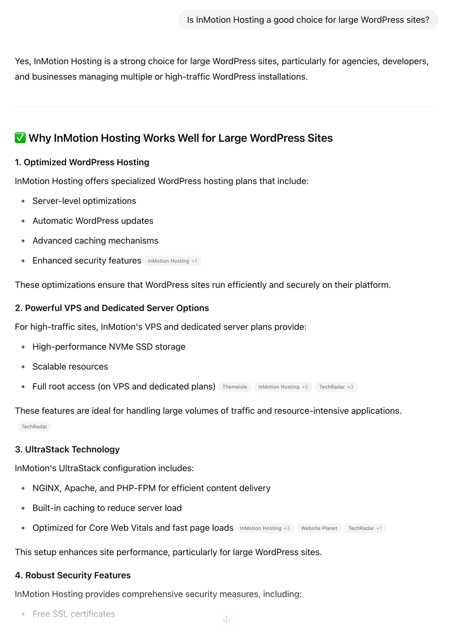 ChatGPT: Is InMotion Hosting a good choice for large WordPress sites?