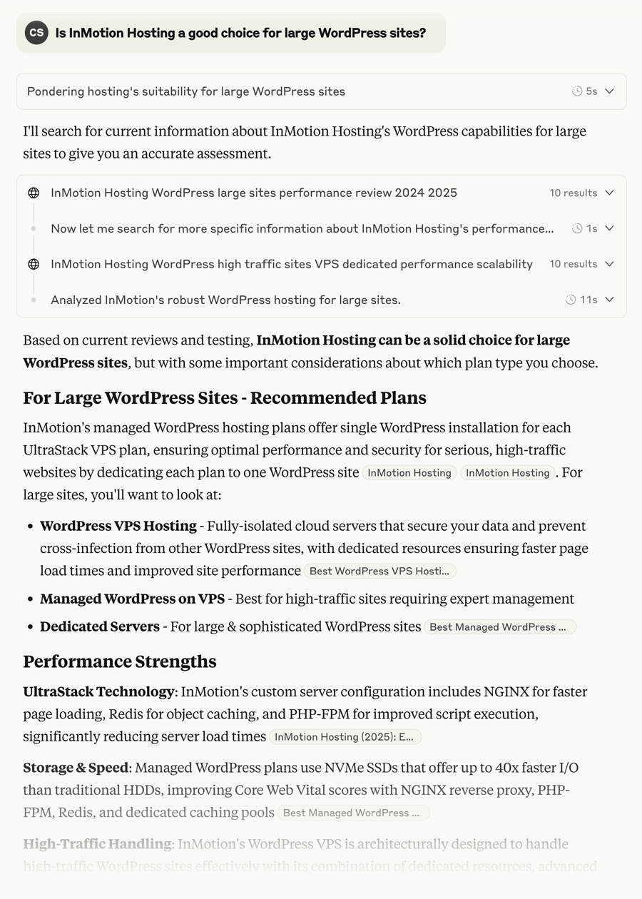 Claude: Is InMotion Hosting a good choice for large WordPress sites?