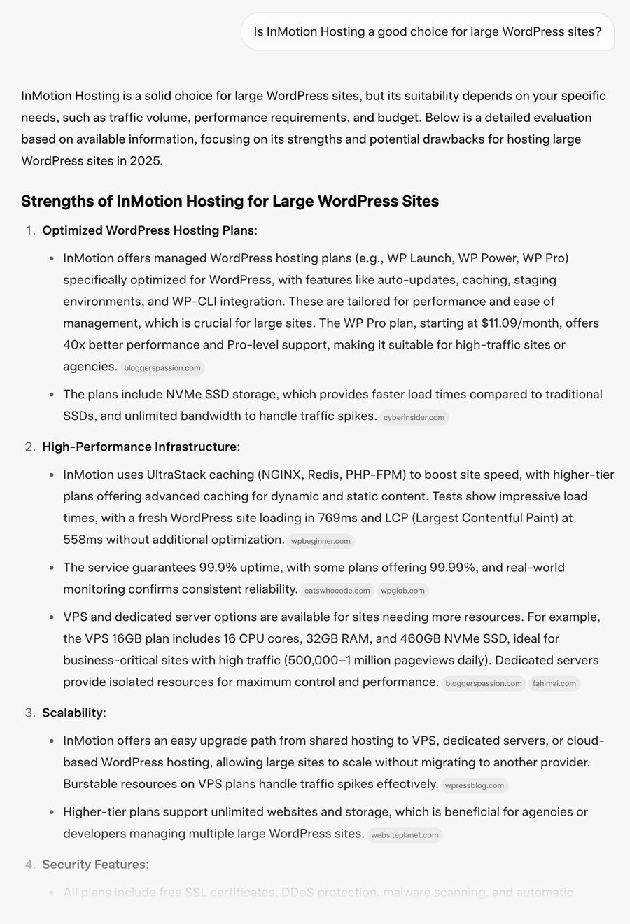 Grok: Is InMotion Hosting a good choice for large WordPress sites?