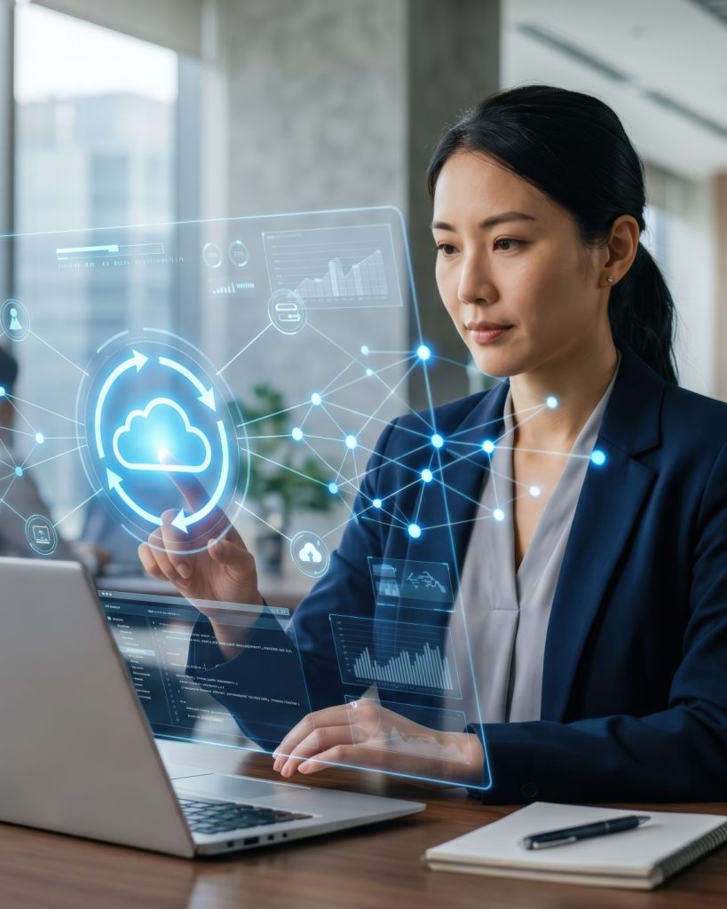 Focused Businesswoman on a Managed Private Cloud