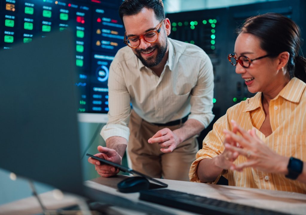 Cloud Experts collaborating in data center